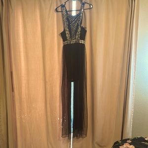Long Black Sequin Cutout Tulle